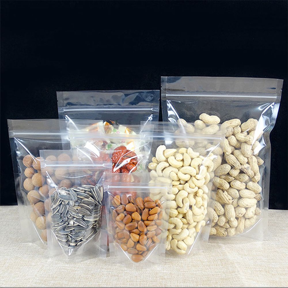 Transparent packaging bag with almonds