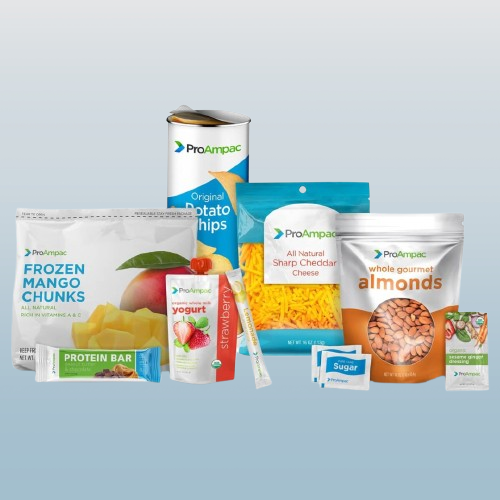 Transparent packaging bag with almonds